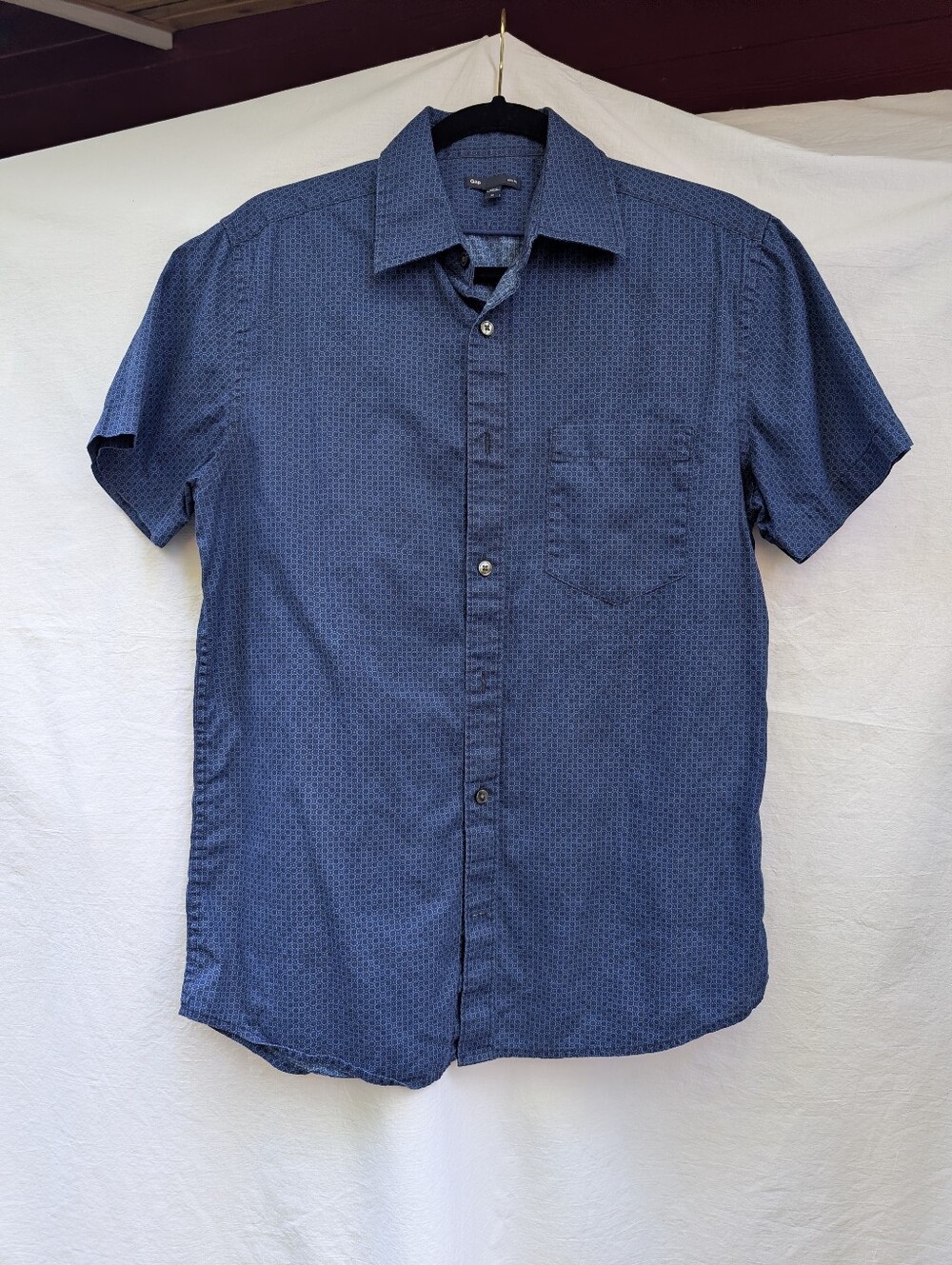 Gap Dark Blue Short Sleeve Cotton Button Down Sz M Slim Fit